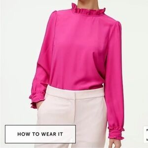 J Crew Hot Pink High Neck Blouse Sz 0